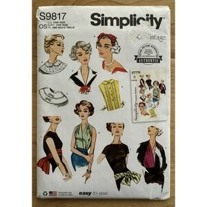 Simplicity Pattern S9817 Vintage Repro Misses Neckwear Headband Dickey Sash-Belt